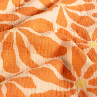 Musselin Stoff - Blumen in Orange