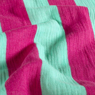 Musselin Stoff - Pink/Mint Blockstreifen