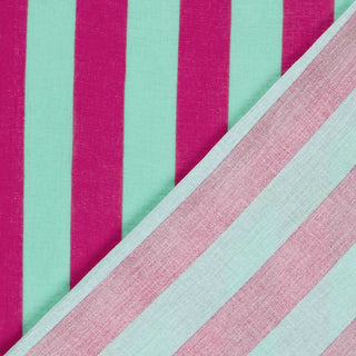 Musselin Stoff - Pink/Mint Blockstreifen