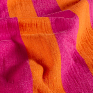 Musselin Stoff - Pink/Orange Blockstreifen
