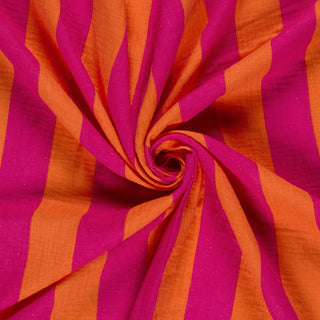 Musselin Stoff - Pink/Orange Blockstreifen
