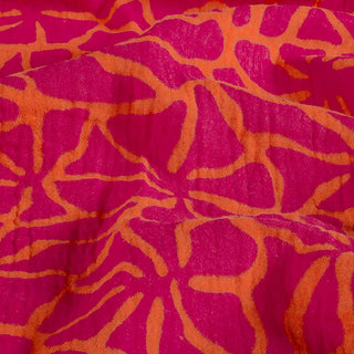 Musselin Stoff - Pinke Blumen auf Orange