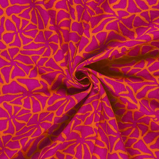 Musselin Stoff - Pinke Blumen auf Orange