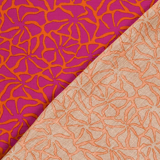 Musselin Stoff - Pinke Blumen auf Orange