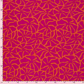 Musselin Stoff - Pinke Blumen auf Orange