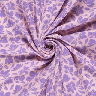 Musselin Stoff - Lila Blumen auf zart Rose