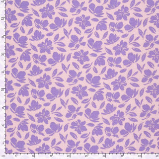 Musselin Stoff - Lila Blumen auf zart Rose