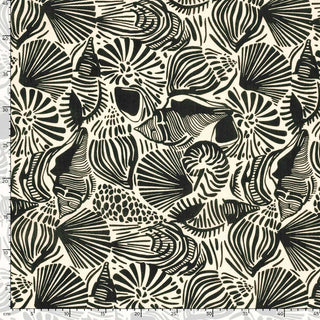 Musselin Stoff - Muscheln Schwarz Weiss