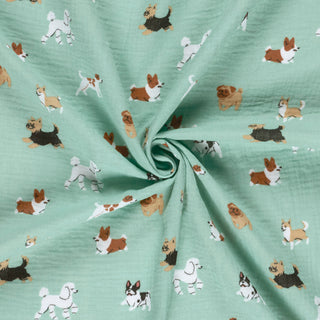Musselin Stoff – Hunde Mintgrün