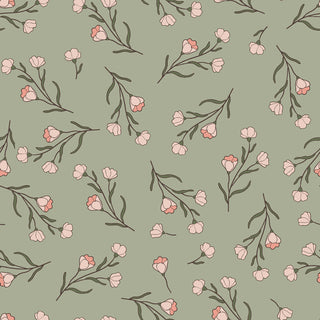 Baumwolljersey Stoff - Blümchen auf Altgrün