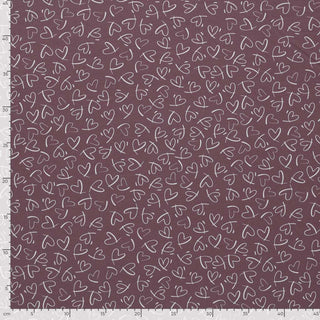 Baumwolljersey Stoff mit skizziertem Herzmuster in Mauve und Weiss – weiche Jerseyqualität