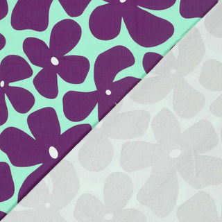 Baumwolljersey Stoff – Grosse Blumen Lila Mint