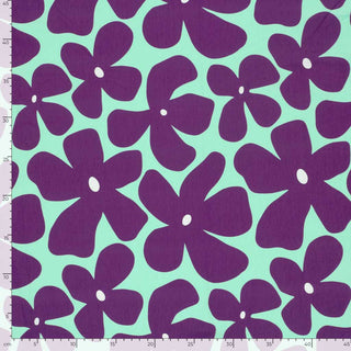 Baumwolljersey Stoff – Grosse Blumen Lila Mint
