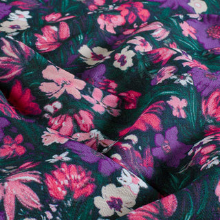 Viskose Ottoman Stoff – Blumen in Fuchsia und Violett auf Dunkelgrün