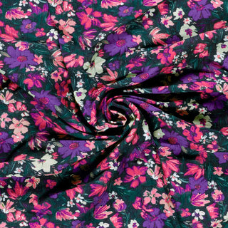Viskose Ottoman Stoff – Blumen in Fuchsia und Violett auf Dunkelgrün – Ansicht 3