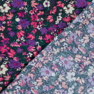 Viskose Ottoman Stoff – Blumen in Fuchsia und Violett auf Dunkelgrün – Ansicht 4