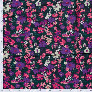 Viskose Ottoman Stoff – Blumen in Fuchsia und Violett auf Dunkelgrün – Ansicht 5