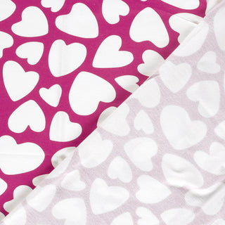 French Terry Stoff - Weisse Herzen auf Pink
