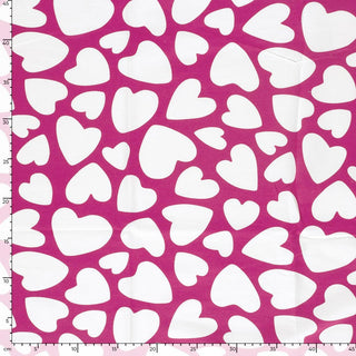 French Terry Stoff - Weisse Herzen auf Pink