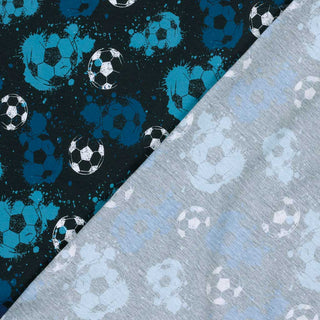 Baumwolljersey Stoff - Fussball Blau