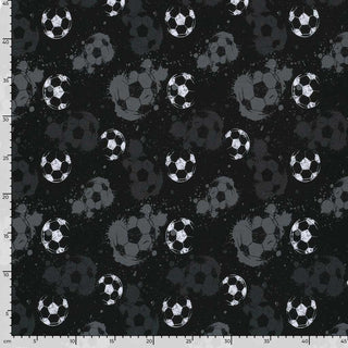 Baumwolljersey Stoff - Fussball Schwarz