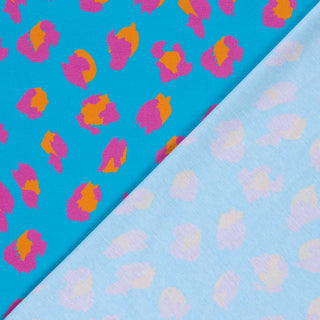 Baumwolljersey Stoff – Leo Türkis mit Pink & Orange – Ansicht 4