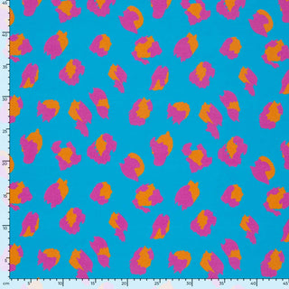 Baumwolljersey Stoff – Leo Türkis mit Pink & Orange – Ansicht 5