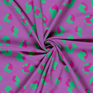 Baumwolljersey Stoff – Leo Violett mit Pink & Grün – Ansicht 3