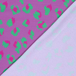 Baumwolljersey Stoff – Leo Violett mit Pink & Grün – Ansicht 4