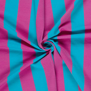 French Terry Stoff - Blockstreifen Pink Türkis