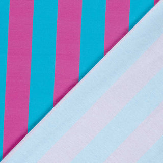 French Terry Stoff - Blockstreifen Pink Türkis