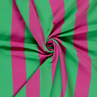 French Terry Stoff - Blockstreifen Pink Grün