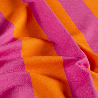 French Terry Stoff - Blockstreifen Pink Orange