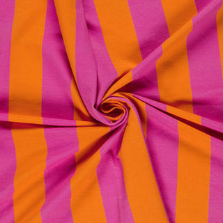 French Terry Stoff - Blockstreifen Pink Orange
