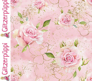 French Terry Stoff - Romantische Rosen auf Rosa