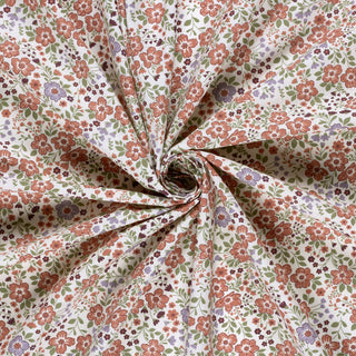 Baumwollstoff Popeline Mille-Fleurs Blüten in Altrosa und Salbei – Farben und Struktur