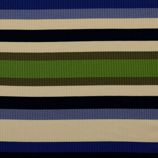 Strickstoff Blockstreifen in Marine, Grün und Creme