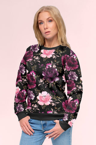 Pullover aus Heavy Sweat Stoff mit Rosendruck