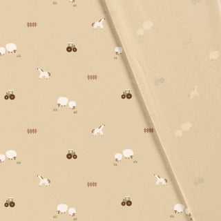 Baumwolljersey Stoff - Bauernhof-Freunde in Beige