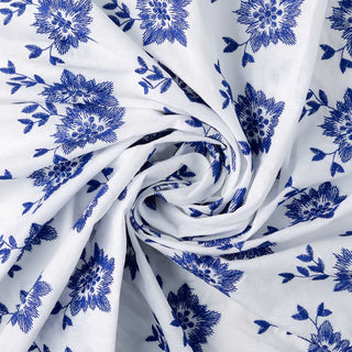 Baumwoll Embroidery Stoff – Gestickte Blumen in Weiss Blau
