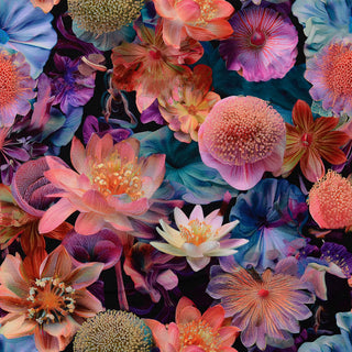 French Terry Stoff - Blumenmeer in Pink & Blau
