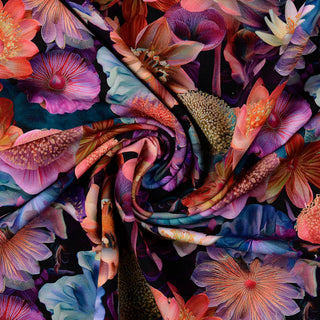 French Terry Stoff - Blumenmeer in Pink & Blau
