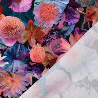 French Terry Stoff - Blumenmeer in Pink & Blau