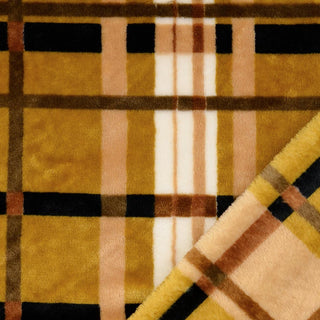 Plüsch Fleece Stoff - Tartan Karo in Senfgelb-Braun