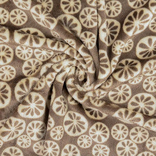 Plüsch Fleece Stoff - Blumen Muster in Beige-Taupe