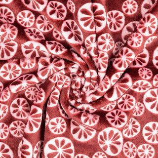 Plüsch Fleece Stoff - Blumen Muster in Bordeaux-Rosa