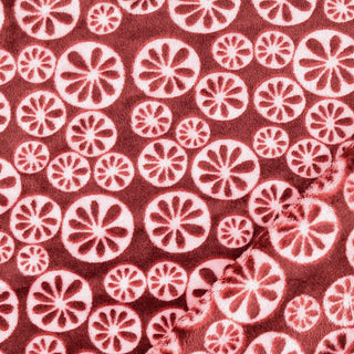 Plüsch Fleece Stoff - Blumen Muster in Bordeaux-Rosa
