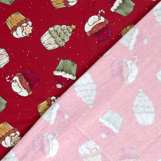 French Terry Stoff - Weihnachts-Cupcakes auf Rot