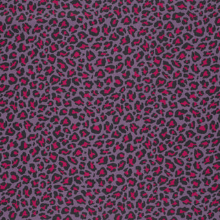 Baumwollstoff Popeline Leopardenmuster in Pink auf Aubergine – Stoff im Detail