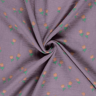 Musselin Stoff – Zarte Tulpen auf Flieder – Ansicht 3